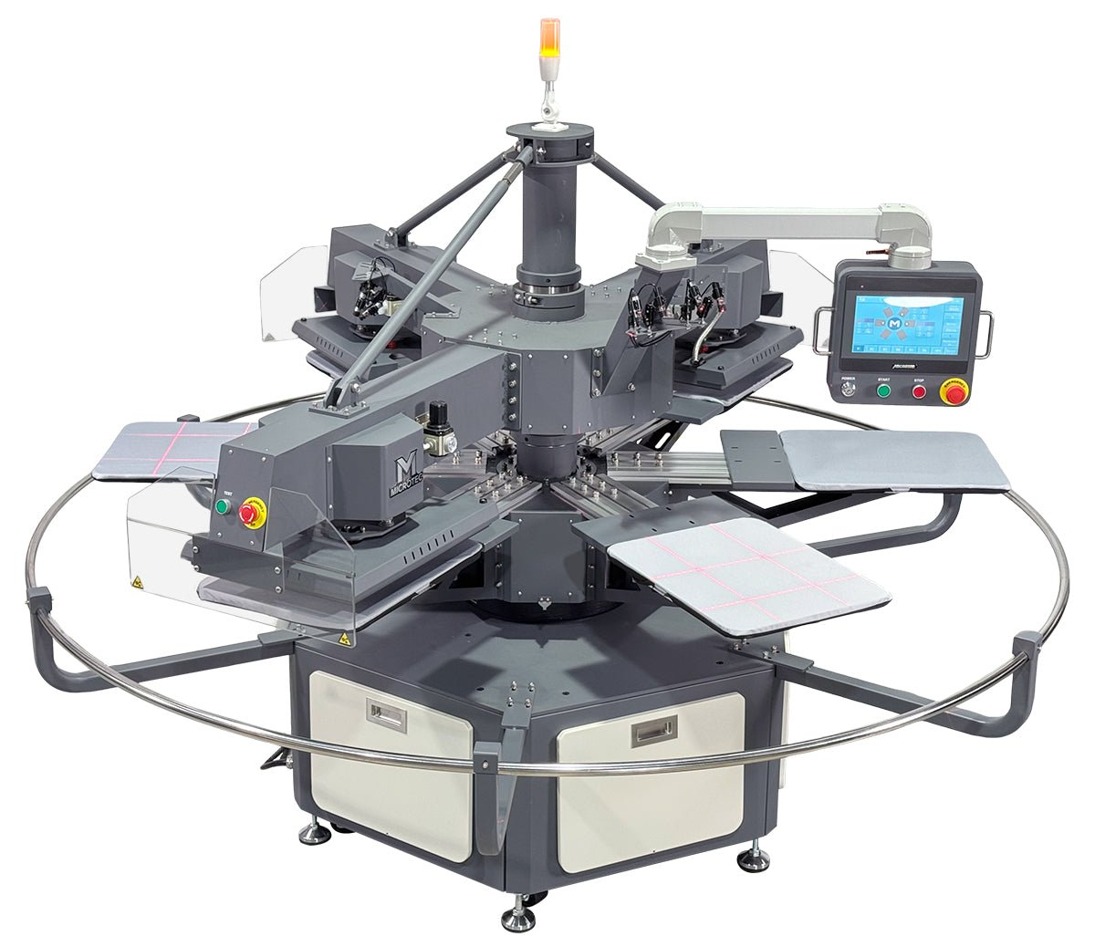 APEX X6 rotary heat press with labeled stations
