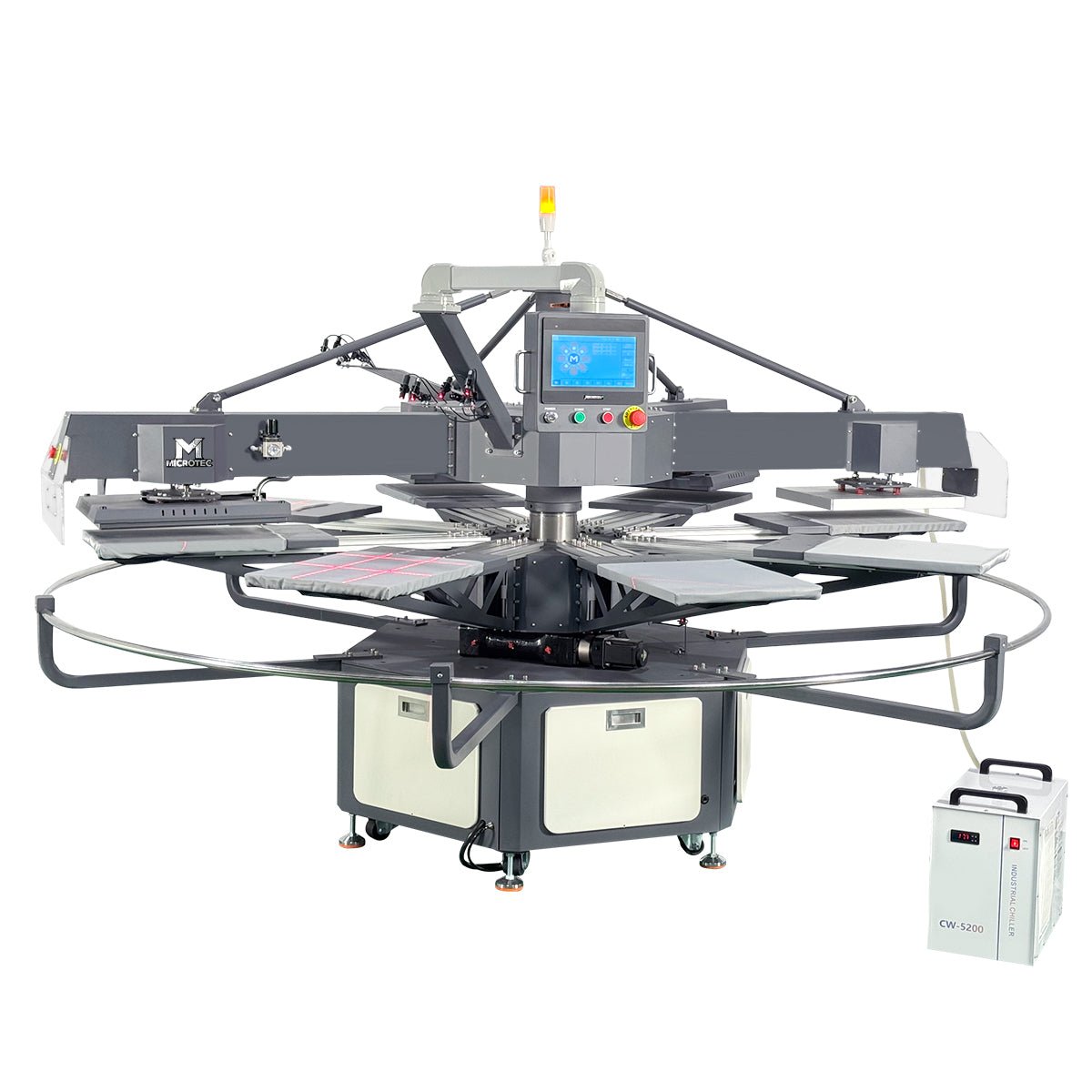 APEX X8 - 3 Heat Plate + 1 Cooling Plate 8 Station 16” x 20” Fully Automatic Rotary Heat Press - MICROTEC USA