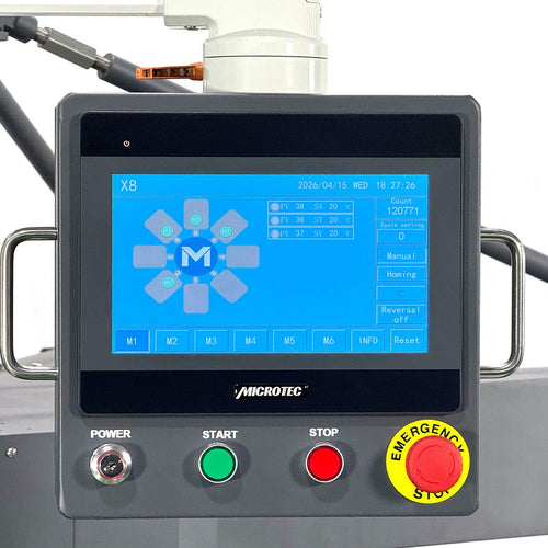 APEX X8 - 3 Heat Plate + 1 Cooling Plate 8 Station 16” x 20” Fully Automatic Rotary Heat Press - MICROTEC USA