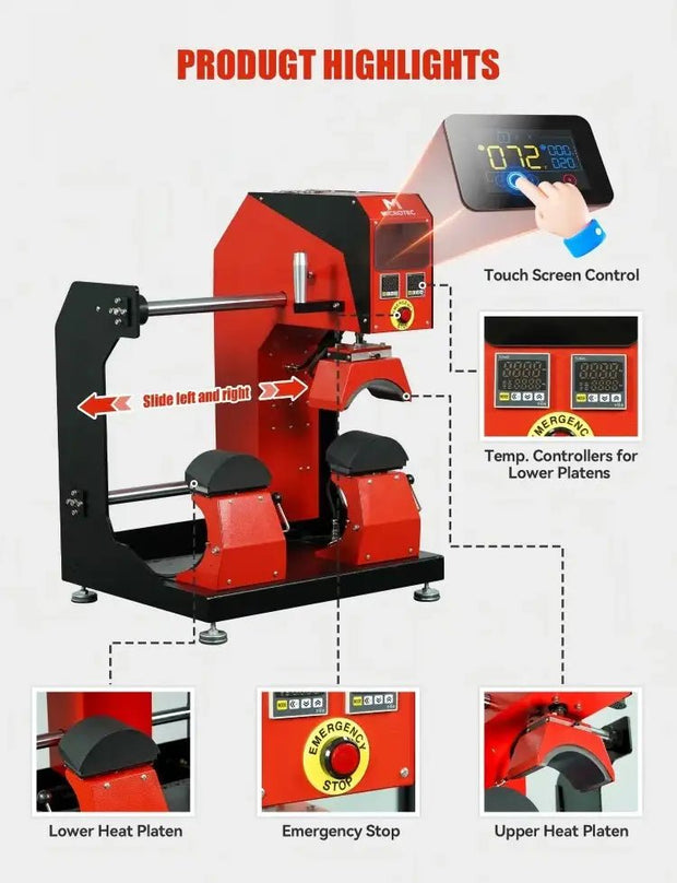 TITAN Double Station Dual Heat Pneumatic Dual Heat Cap & Label Combo Heat Press - MicroTec USA - MICROTEC USA - TCAP-PL2-Combo